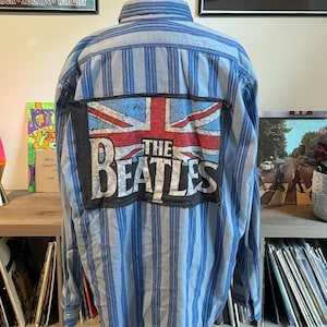 Plaid button down with graphic tee  - unisex clothing - upcycled clothing - plaid top - band tees - graphic tees - The Beatles