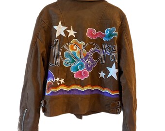 Hand-painted The Doors Upcycled Faux Leather Jacket