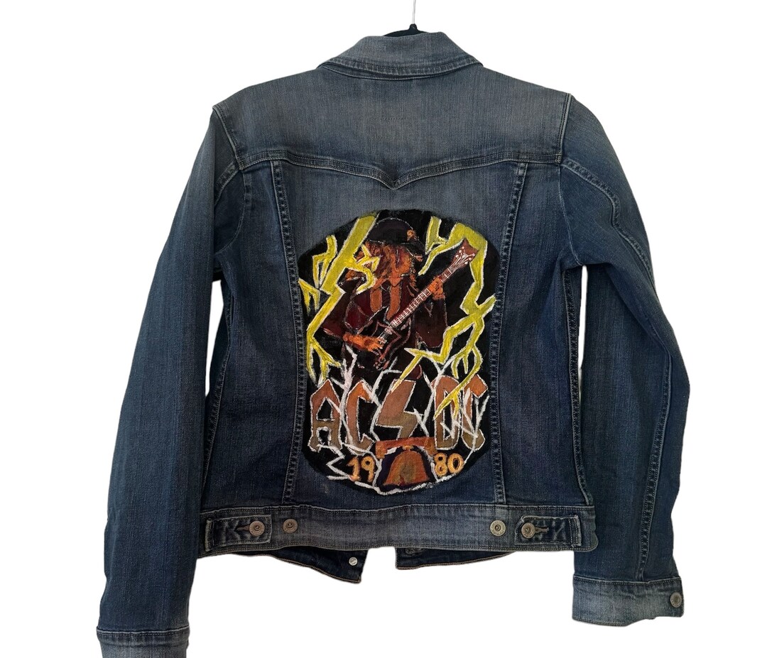 AC/DC Hand Painted Denim Trucker Jacket - Etsy