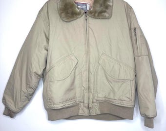 Vintage Sears 1970&#39;s Outerwear Work Leasure Bomber Jacket Faux Fur Collar