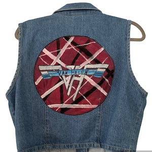 Van Halen X Eddie Van Halen  hand painted Denim Trucker Vest - hand painted - upcycled - sustainable- rock music