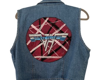 Van Halen X Eddie Van Halen  hand painted Denim Trucker Vest - hand painted - upcycled - sustainable- rock music