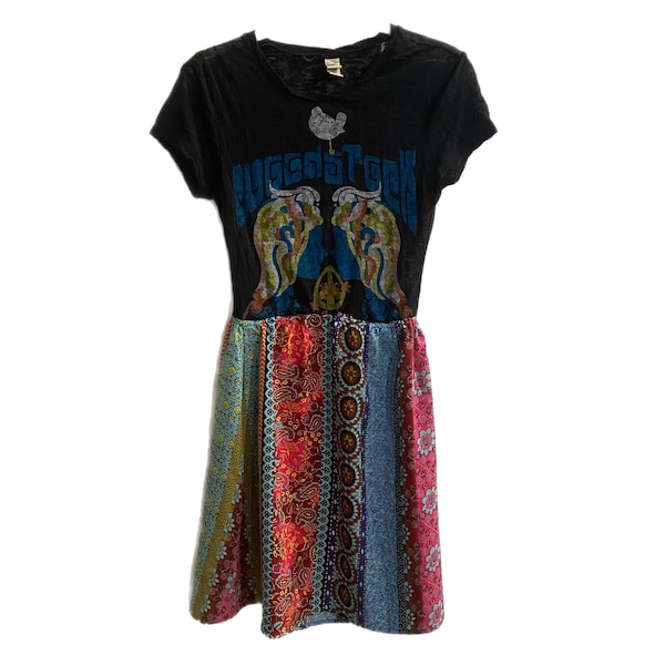 RAGLAN SLEEVE MIDI SHIRT DRESS WOODSTOCK ROCK