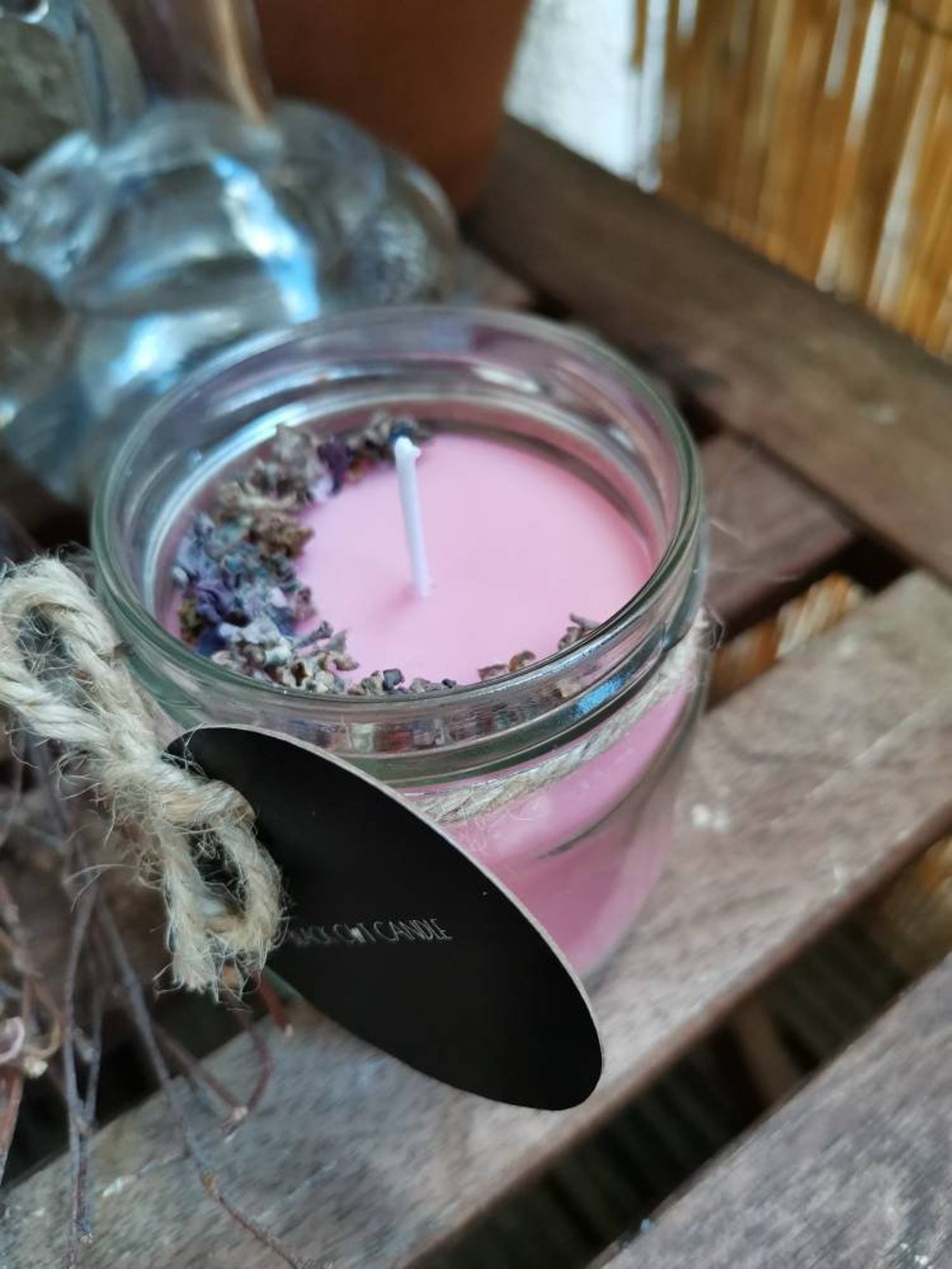 Pink ritual candle with dryed lilac used for romantic love Etsy