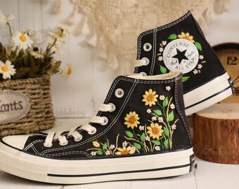 Converse embroidered shoes,Converse Chuck Taylor 1970s,Converse custom small flower / small flower embroidery