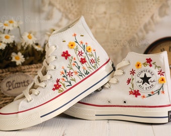 Converse embroidered shoes,Converse Chuck Taylor 1970s,Converse custom small flower / small flower embroidery