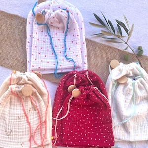 Pochon en gaze de coton, pochon personnalisable, pochon fait main, sac à vrac tissu, pochon