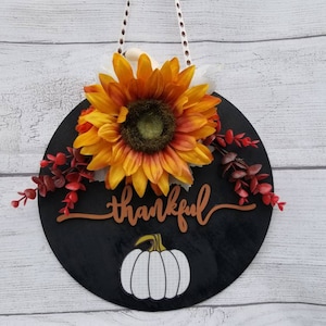 Cartel de corona de puerta agradecida de Acción de Gracias floral de otoño
