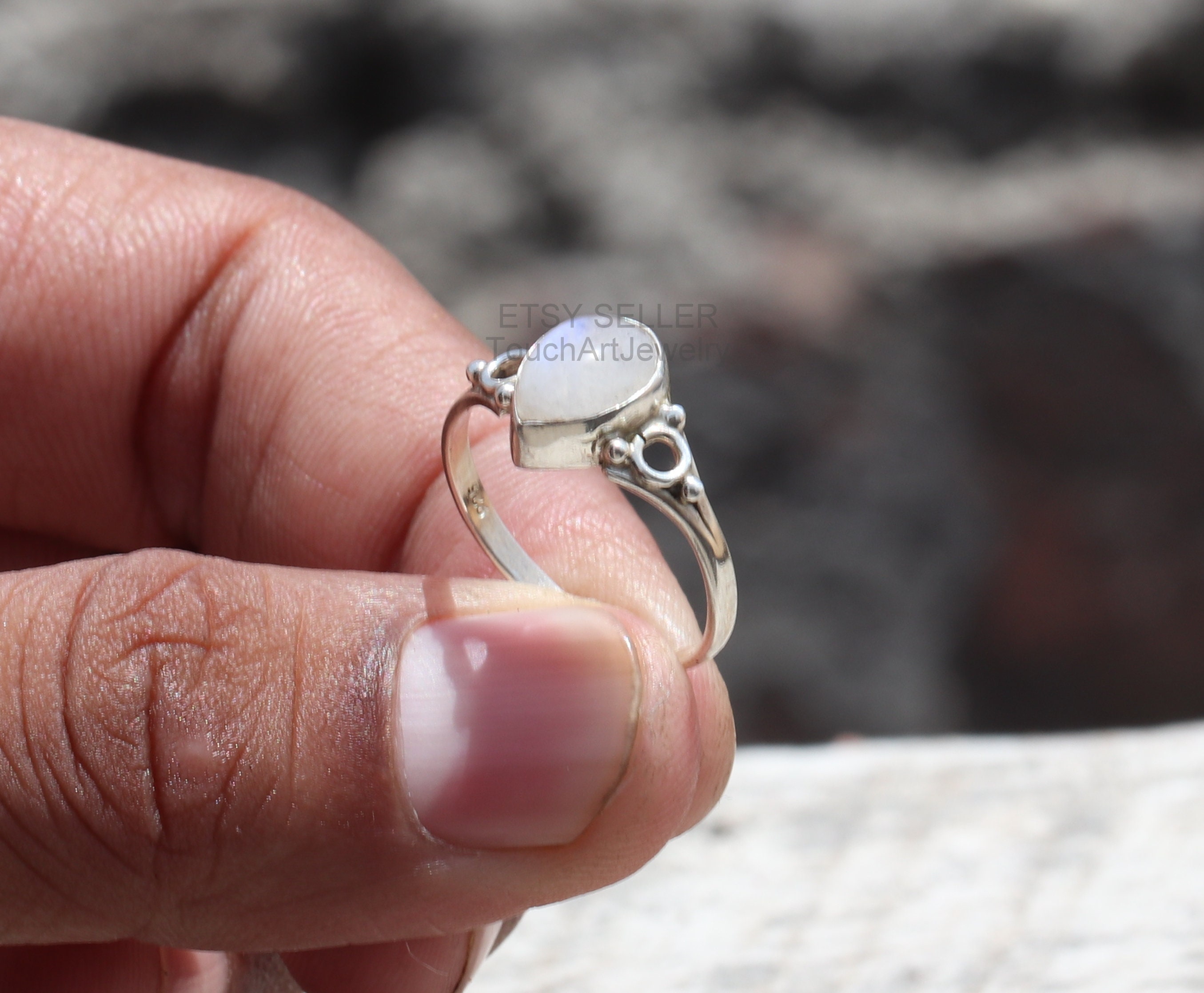 Natural Rainbow Moonstone Ring - 925 Sterling Silver Ring