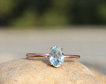 Natural Blue Topaz Ring - 925 Sterling Silver Ring - November Birthstone Ring - Solitaire Gift Ring - Rose Gold Ring - Blue Topaz Jewelry