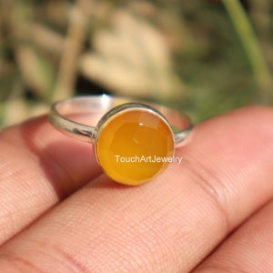 Sterling Silver Ring - Natural Yellow Aqua Chalcedony Ring - Handmade Silver Ring - Chalcedony Ring - Rose Gold Ring - Chalcedony Jewelry