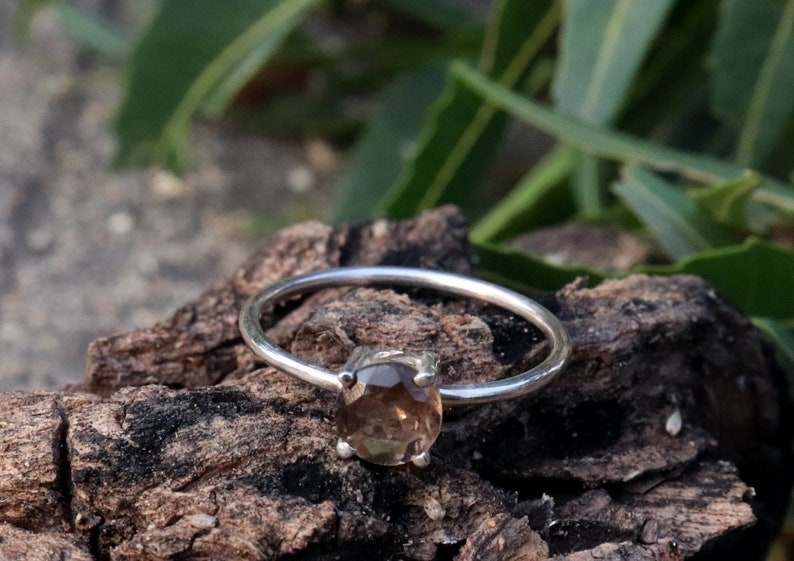 Gift Ring Smoky quartz birthstone Ring Handmade Silver Prong Stone Ring 925 Sterling Silver Ring -Brown Ring Smoky Jewelry