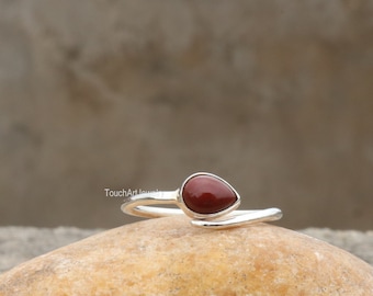Anillo de plata de ley 925 - Anillo de jaspe rojo natural - Anillo de plata hecho a mano - Anillo de jaspe - Joyería de plata - Joyería de jaspe - Regalo para niñas