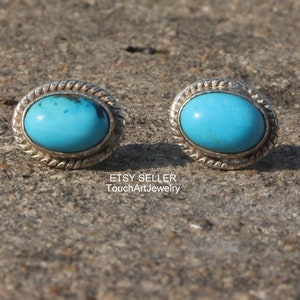 Turquoise Stud - 925 Silver Stud -  Sky Blue Turquoise Stud - December Birthstone Stud - Turquoise  Jewelry - Handmade Turquoise  Stud