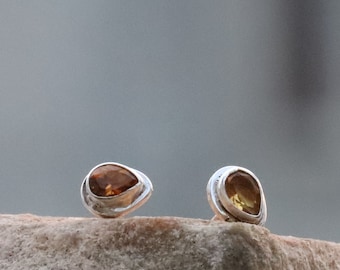 Citrine jaune naturelle - Stud en argent sterling 925 - Pierre de naissance en Citrine - Cadeau en jaune - Bijoux en citrine - Pierre de naissance de novembre