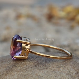 Natural Amethyst Ring 925 Silver Ring Amethyst Faceted Ring Birthstone Ring Amethyst Jewelry Rose Gold Ring February Birthstone image 6