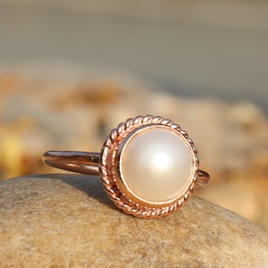 Anillo de perla natural - Anillo de perla blanca - Joyería de perla - Anillo de perla redonda - Anillo de plata hecho a mano - Anillo con piedra de nacimiento de junio - Joyería de oro rosa