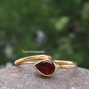 Natural Red Garnet Ring - 925 Sterling Silver Ring - January Birthstone - Pear Faceted Ring - Garnet Jewelry - Gold Ring - Rose Gold Ring