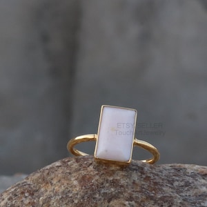 Natural Pink Opal Ring - 925 Sterling Silver Ring -  Pink Opal Ring - Simple Ring - Natural Opal Jewelry - Solitaire Ring - Rectangle Rings