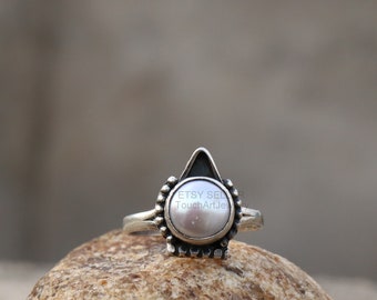 Natural Pearl Ring - 925 Sterling Silver Ring - White Pearl Ring - Pearl Jewelry - Round Pearl Ring - Handmade Ring - June Birthstone Ring