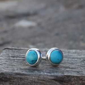 Turquoise Stud - 925 Silver Stud -  Sky Blue Turquoise Stud - December Birthstone Stud - Turquoise  Jewelry - Handmade Turquoise  Stud