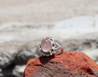 Natural Rose Quartz Ring - 925 Sterling Silver Ring - Gold Ring - Rose Quartz Jewelry - Handmade Silver Jewelry - June Birthstone Ring