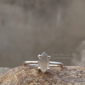 Natural Grey Moonstone Ring - 925 Silver Ring - Grey Moonstone Jewelry - Faceted Moonstone Ring - Marquise Moonstone Ring - Moonstone Ring