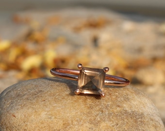 Anillo de cuarzo ahumado natural - Anillo de plata de ley 925 - Anillo de oro rosa - Anillo de regalo - Joyería ahumada - Joyería de plata hecha a mano - Piedra de nacimiento de junio