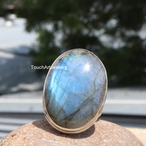 Natural Labradorite Ring - 925 Sterling Silver Ring - Labradorite Ring - Handmade Gemstone Ring - Simple Silver Ring - Silver Jewelry