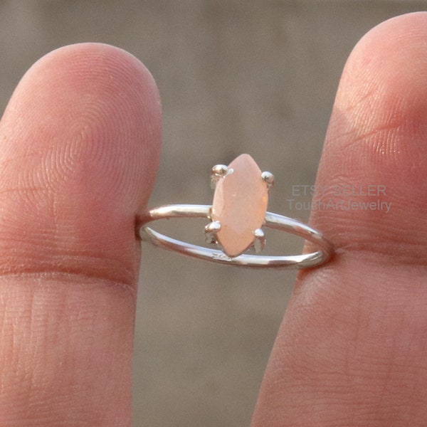 Natural Peach Moonstone Ring - 925 Silver Ring - Peach Moonstone Jewelry - Faceted Moonstone Ring - Marquise Moonstone Ring - Moonstone Ring