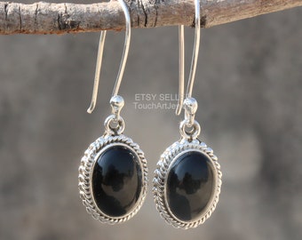 Natural Black Onyx Earring - 925 Sterling Silver Earring- Black Onyx Jewelry - Black Onyx Earring - Dangle Earring - Drop Earring - Onyx