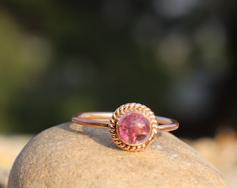 Anello con tormalina rosa naturale - Anello in argento sterling 925 - Gioielli con tormalina - Gioielli con pietra portafortuna di ottobre - Anello in oro rosa - Gioielli in argento