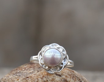 Natural Pearl Ring - 925 Sterling Silver Ring - White Pearl Ring - Pearl Jewelry - Round Pearl Ring - Handmade Ring - June Birthstone Ring