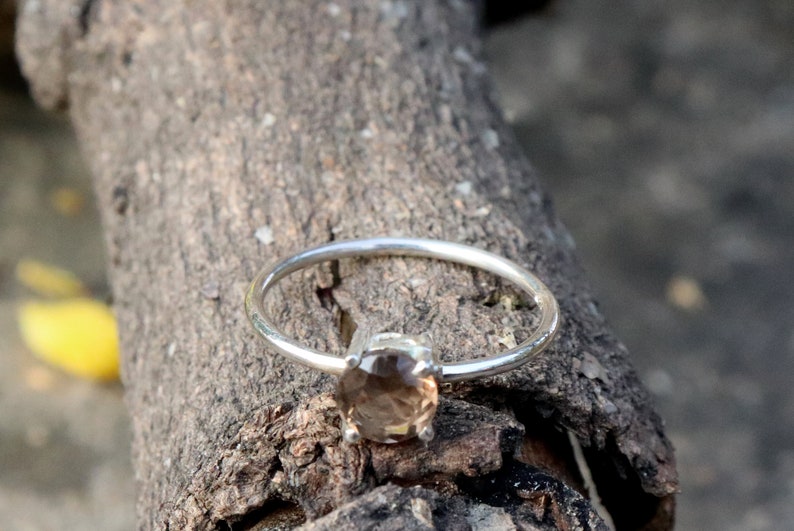 Gift Ring Smoky quartz birthstone Ring Handmade Silver Prong Stone Ring 925 Sterling Silver Ring -Brown Ring Smoky Jewelry
