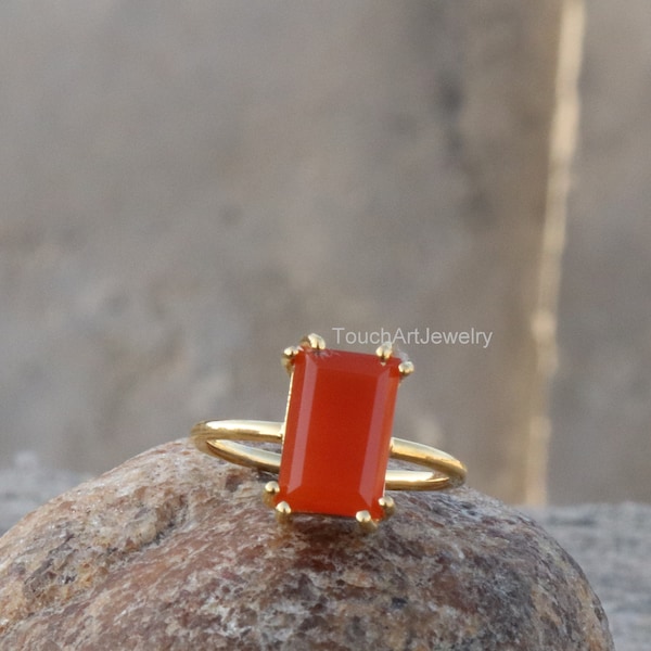 Natural Carnelian Ring - 925 Sterling Silver Ring - Carnelian Jewelry - Handmade Ring -  Rectangle Silver Rings - Birthstone Jewelry - Rings