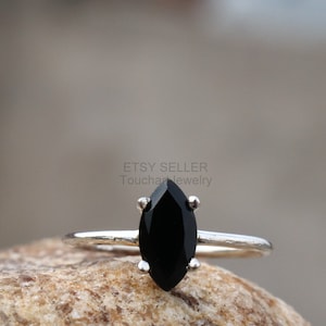 Natural Black Onyx Ring - 925 Sterling Silver Ring - Faceted Onyx Ring - Prong Ring - Black Onyx Jewelry - Black Onyx Marquise Ring - Onyx