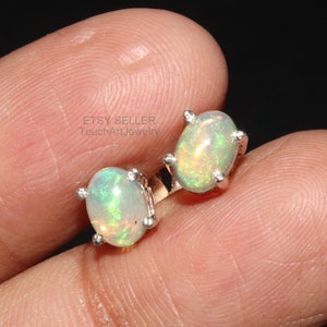 Ethiopian Opal Stud, Minimalist Opal Stud, 925 Sterling Silver Stud, Fire Opal Earring, Tiny Opal Earring, Ethiopian Opal Jewelry, Opal