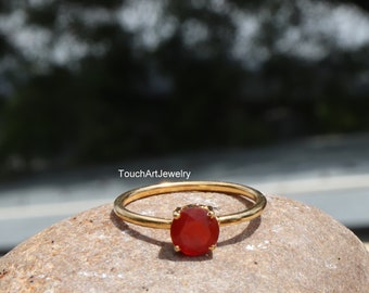 Natural Carnelian Ring - 925 Sterling Silver Ring - Carnelian Jewelry - Handmade Ring - Gold Carnelian Ring - Birthstone Jewelry - Rings