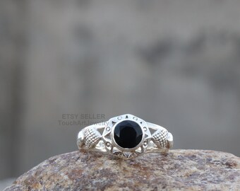 Natural Black Onyx Ring - 925 Sterling Silver Ring - Onyx  Ring - Black Onyx Jewelry -  Faceted Ring - Onyx Jewelry - Round Onyx Jewelry