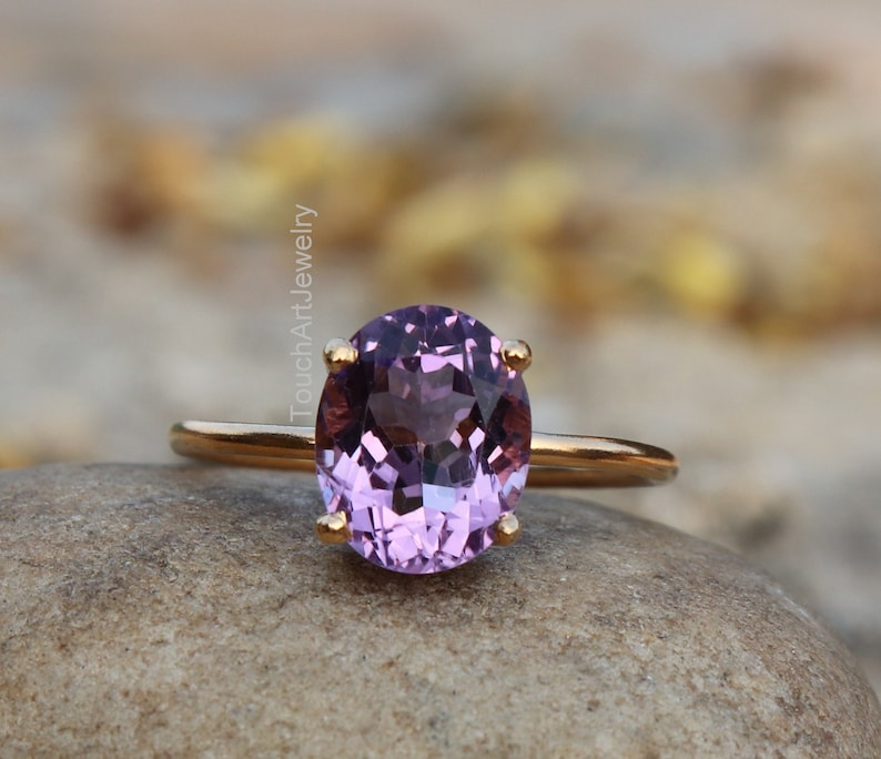 Natural Amethyst Ring 925 Silver Ring Amethyst Faceted Ring Birthstone Ring Amethyst Jewelry Rose Gold Ring February Birthstone image 1