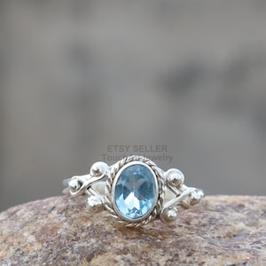 Natural Blue Topaz Ring - 925 Sterling Silver Ring - November Birthstone - Topaz Ring - Gift Ring - Topaz Jewelry - Handmade Silver Ring