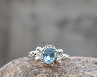 Natural Blue Topaz Ring - 925 Sterling Silver Ring - November Birthstone - Topaz Ring - Gift Ring - Topaz Jewelry - Handmade Silver Ring