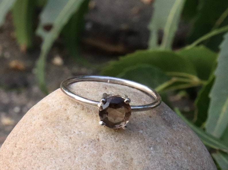 Gift Ring Smoky quartz birthstone Ring Handmade Silver Prong Stone Ring 925 Sterling Silver Ring -Brown Ring Smoky Jewelry