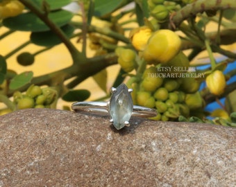 925 Sterling Silver Ring - Natural Prehnite Ring - Prehnite Ring - Prehnite Jewelry - Silver Jewelry - Kite Shape Ring - Marquise Faceted