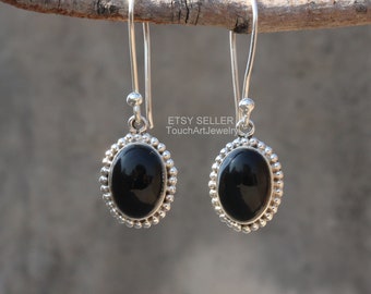 Natural Black Onyx Earring - 925 Sterling Silver Earring- Black Onyx Jewelry - Black Onyx Earring - Dangle Earring - Drop Earring - Onyx