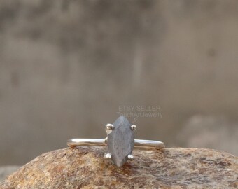 Natürlicher Schwarzer Mondstein Ring - 925 Silber Ring - Schwarzer Mondstein Schmuck - Facettierter Mondstein Ring - Marquise Mondstein Ring - Mondstein Ring