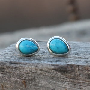 Turquoise Stud - 925 Silver Stud -  Sky Blue Turquoise Stud - December Birthstone Stud - Turquoise  Jewelry - Handmade Turquoise  Stud