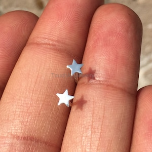 Peut inclure: Une paire de boucles d'oreilles en forme d'étoile argentées. Les boucles d'oreilles sont petites et délicates.