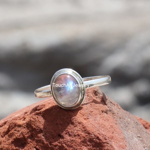 Natural Moonstone Ring, 925 Sterling Silver Ring, Rainbow Moonstone Ring, June Birthstone Jewelry, Moonstone Jewelry - Silver Handmade Ring