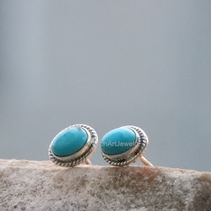 Turquoise Stud - 925 Silver Stud -  Sky Blue Turquoise Stud - December Birthstone Stud - Turquoise  Jewelry - Handmade Turquoise  Stud